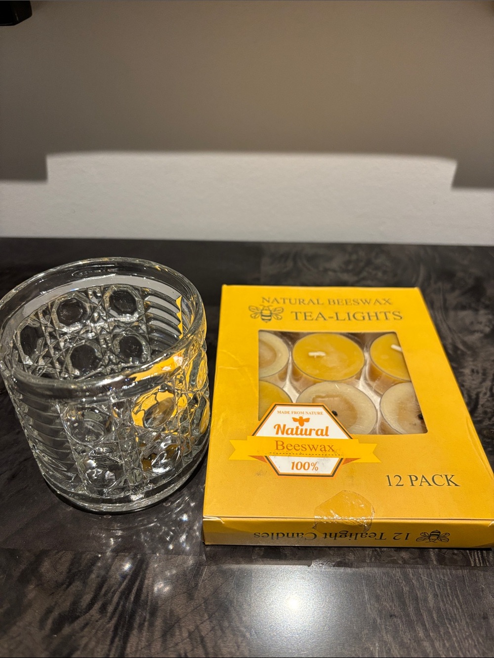 Vintage Federal "Windsor" Glass Sugar Bowl & Natural Beeswax Tea Light Set